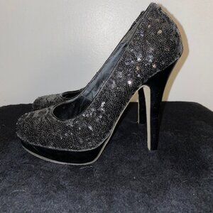Black Sequin Pumps